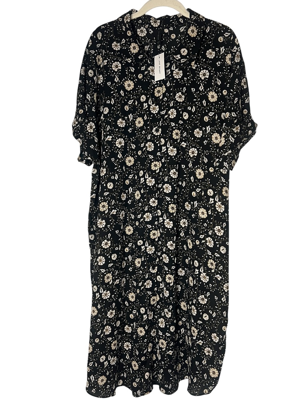 Lane Bryant Black Floral Flowy Button-Front Shirt Dress Overpiece Size 18/20 NEW